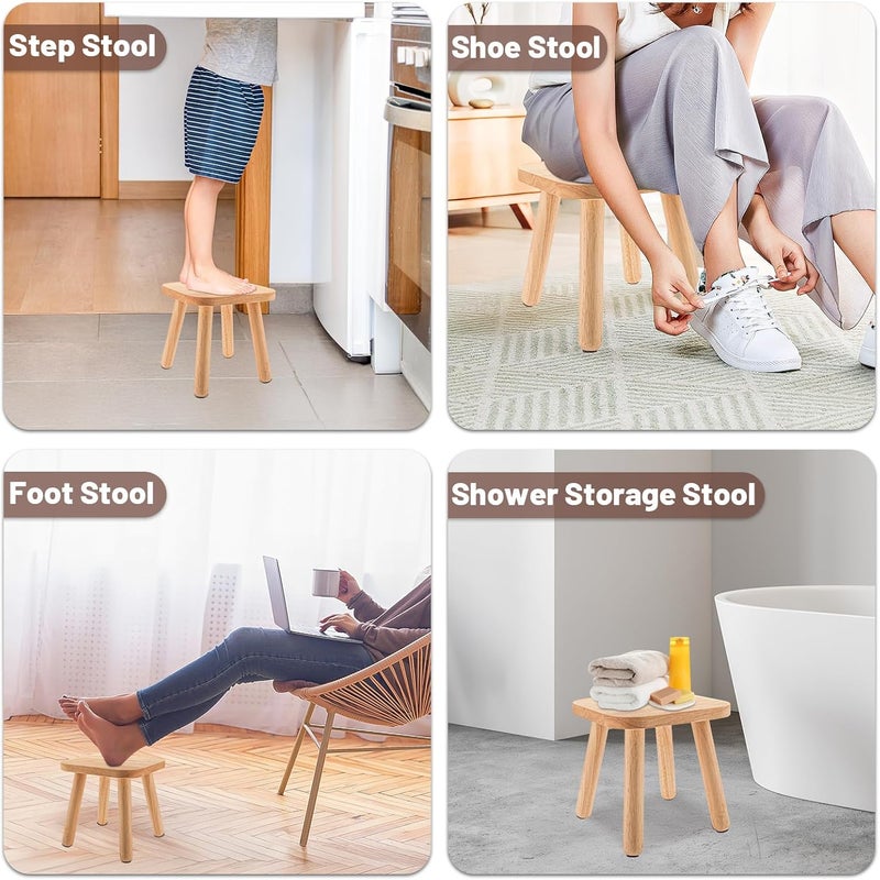 EOKPHULL Wooden Step Stool for Adults, Kitchen Stepping Stools with Four Assembled Legs and Non-Slip Pads, Portable One Step Foot Stool Sitting Stool for Bathroom, Living Room, Bedroom (Natural Wood Color) - Image 3